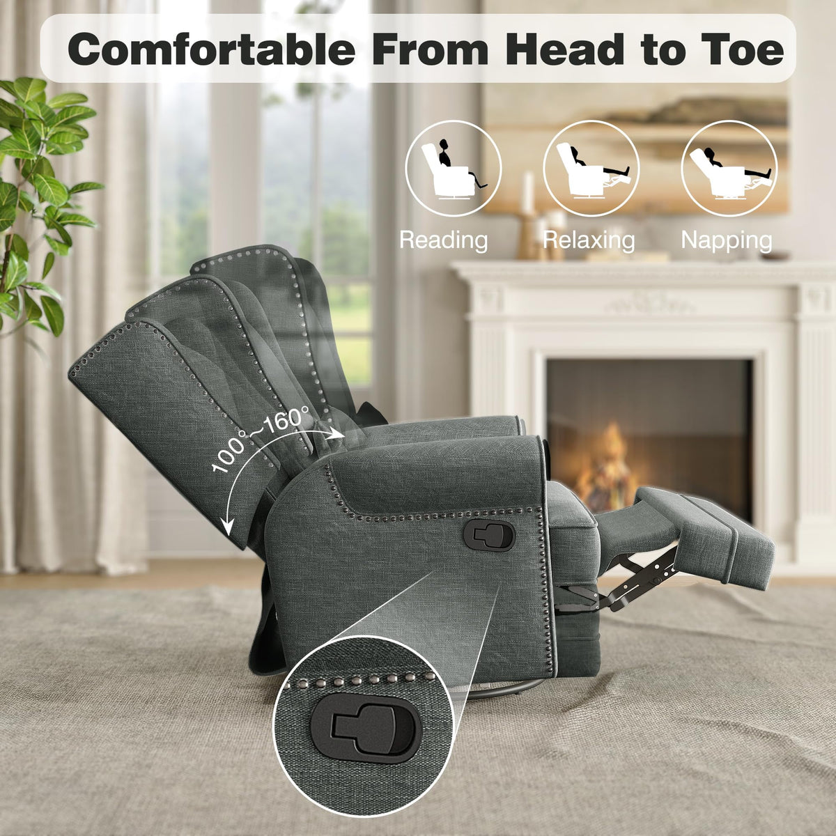 Royalcraft Swivel Nursery Glider Recliner, Comfy Upholstered Glider Chair with Lumbar Pillow and Footrest - Product image 15