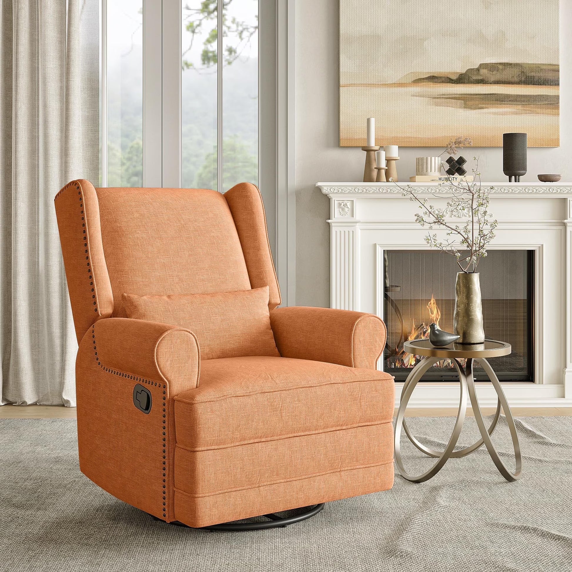 Royalcraft Swivel Nursery Glider Recliner, Comfy Upholstered Glider Chair with Lumbar Pillow and Footrest - Product image 5