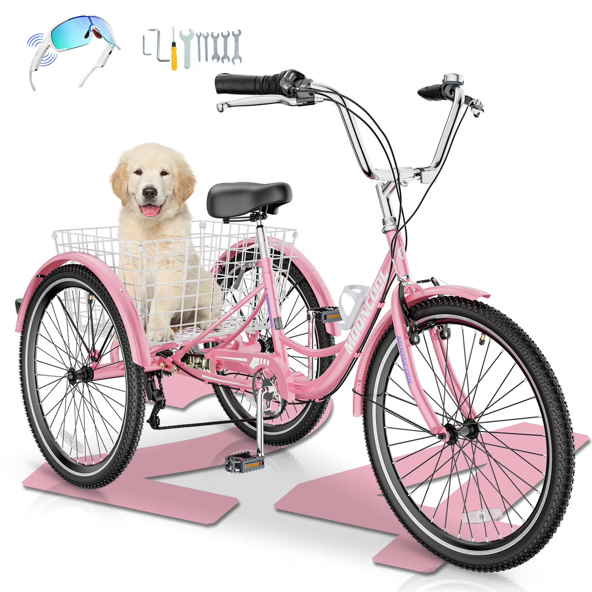MOONCOOL Adult Tricycles with Rear Basket & Inflator, 24 26 in 7 Speed 3 Wheel Bikes, Three - Product image 41