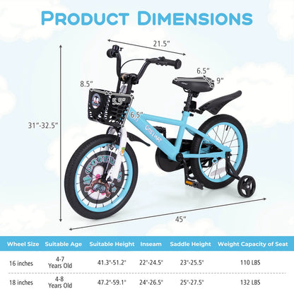 Costway 16" Kid'S Bike for 4 - 7 with Height - Adjustable Handlebar & Saddle Handbrake Blue - Product image 4