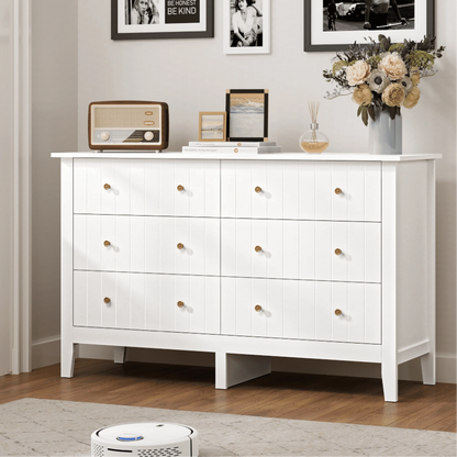 Homfa 6 Drawer Double White Dresser for Bedroom, Modern Wood Dresser Storage Cabinet for Living Room - Product image 1