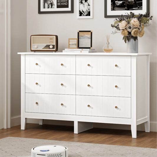 Homfa 6 Drawer Double White Dresser for Bedroom, Modern Wood Dresser Storage Cabinet for Living Room - Product image 1