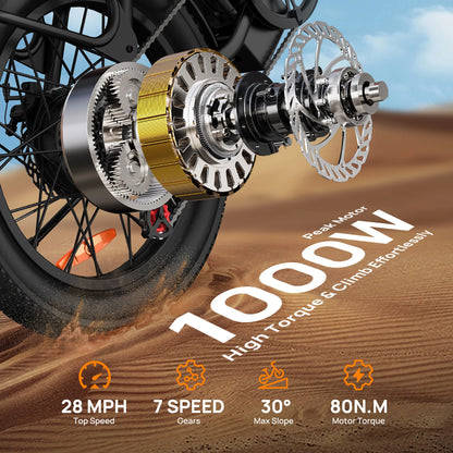 URLIFE 20" Electric Bike for Adults, 1000W Peak Motor, 48V 13AH Remobavle Battery, 7 - Product image 2