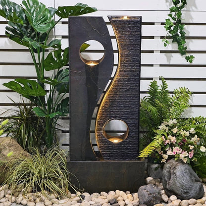 Water Feature Fountain Outdoor Garden Waterfall Faux Rust Finish with LED Lights for Patio Yard Pool Home - Product image 1