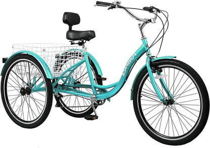 MOONCOOL Adult Tricycles with Rear Basket & Inflator, 24 26 in 7 Speed 3 Wheel Bikes, Three - Product image 141