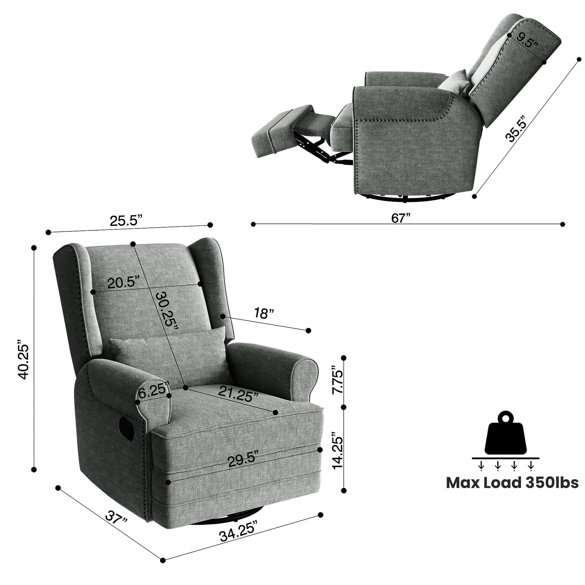 Royalcraft Swivel Nursery Glider Recliner, Comfy Upholstered Glider Chair with Lumbar Pillow and Footrest - Product image 21