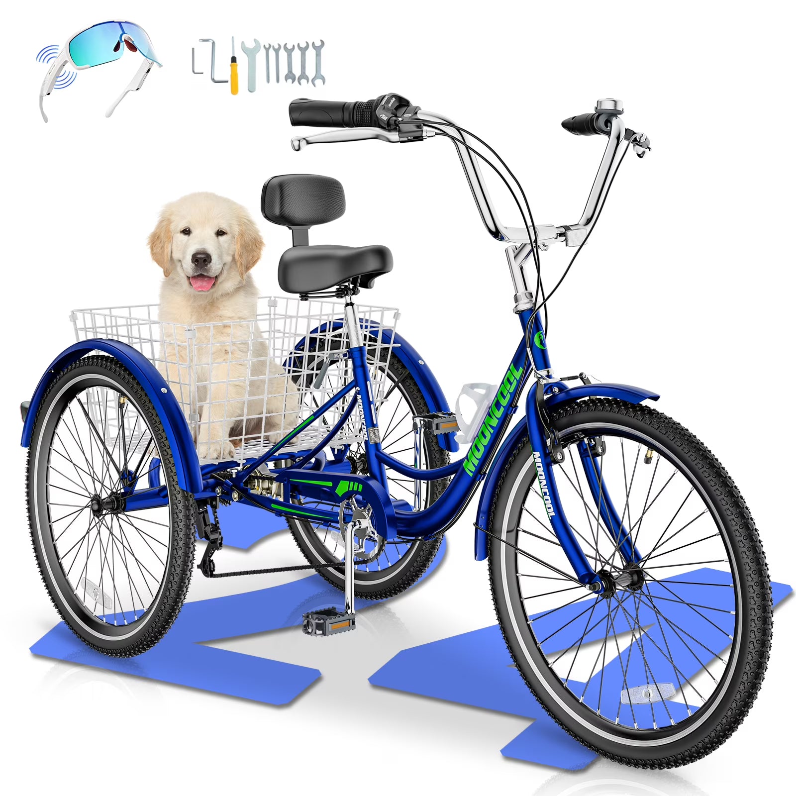 MOONCOOL Adult Tricycles with Rear Basket & Inflator, 24 26 in 7 Speed 3 Wheel Bikes, Three - Product image 13