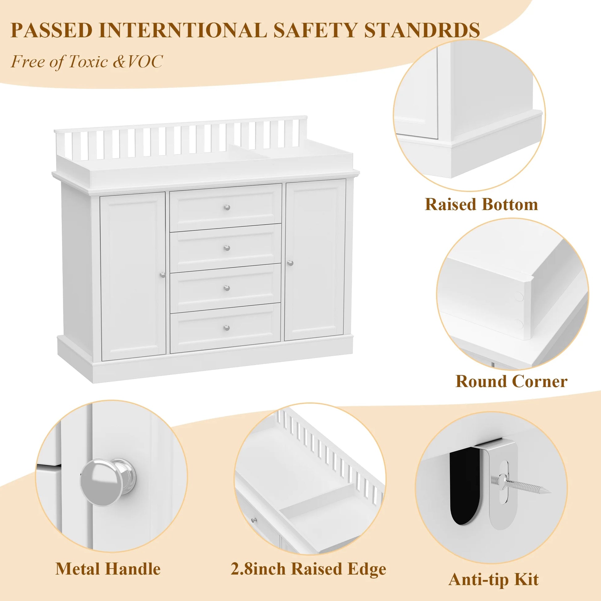 OXYLIFE 45" Baby Nursery Changing Table Dresser with 4 Drawers and Shelf for Nursery Room, White - Product image 51