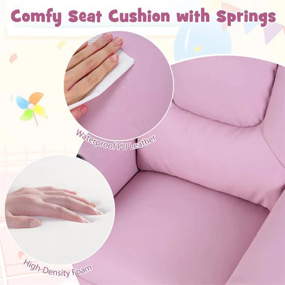 Kids Recliner Chair with Cup Holder & Side Pocket, Adjustable Toddler Lounge Sofa, Ergonomic Children Armchairs for Boys Girls Age 3+, 150lbs