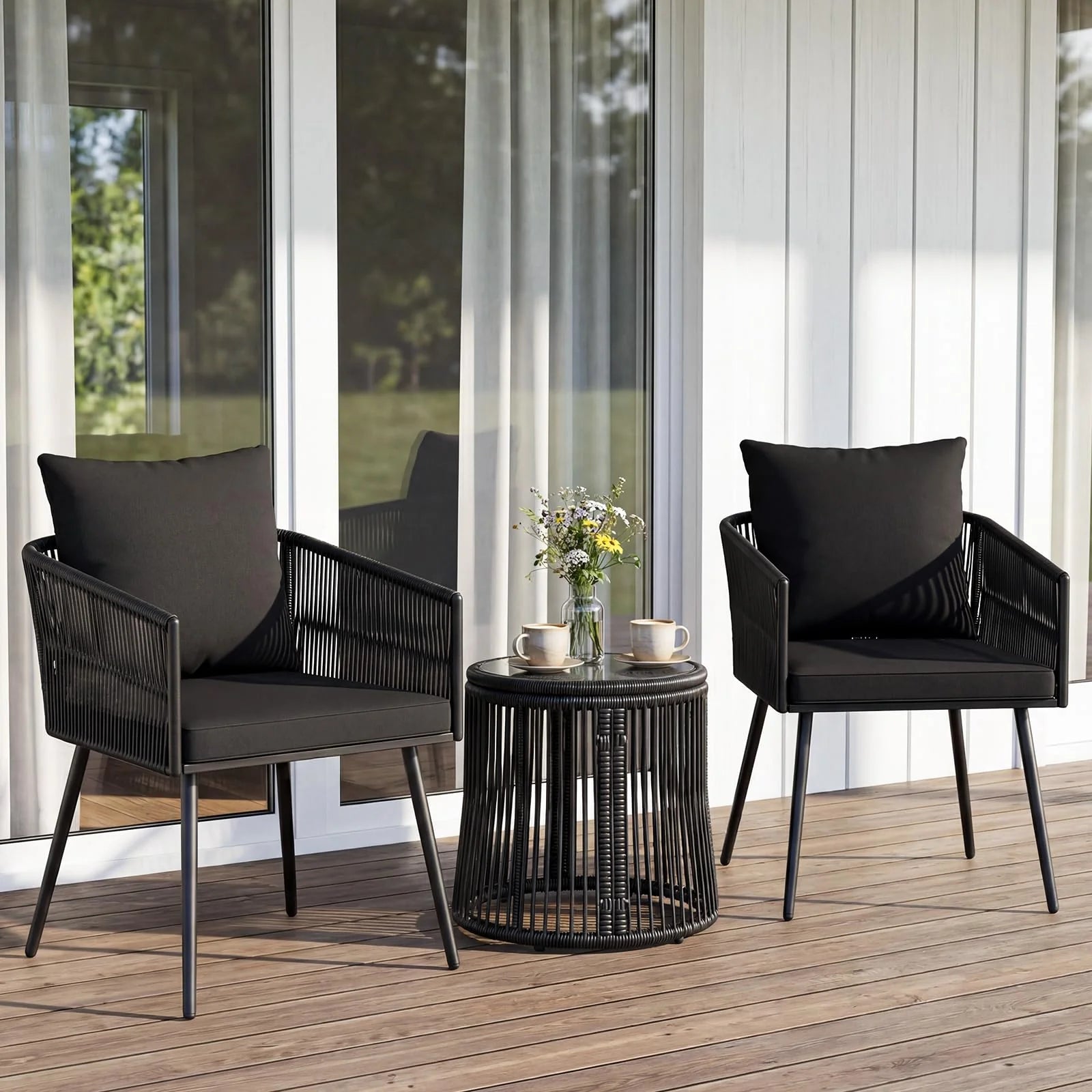 Tangkula 3 Pieces Patio Rattan Bistro Conversation Set - Product image 2