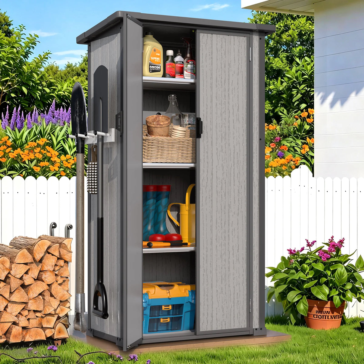 AECOJOY Tall Resin Outdoor Storage Cabinet Waterproof with Adjustable Shelves - Product image 2