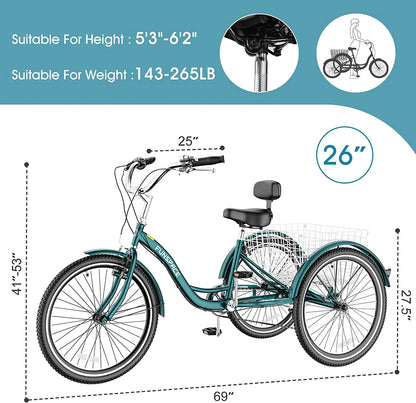 MOONCOOL Adult Tricycles with Rear Basket & Inflator, 24 26 in 7 Speed 3 Wheel Bikes, Three - Product image 100