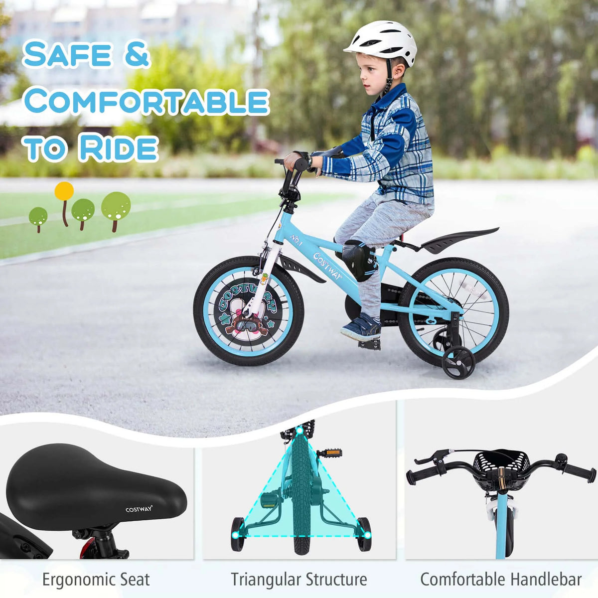 Costway 16" Kid'S Bike for 4 - 7 with Height - Adjustable Handlebar & Saddle Handbrake Blue - Product image 12
