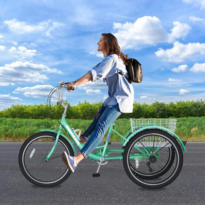 MOONCOOL Adult Tricycles with Rear Basket & Inflator, 24 26 in 7 Speed 3 Wheel Bikes, Three - Product image 62