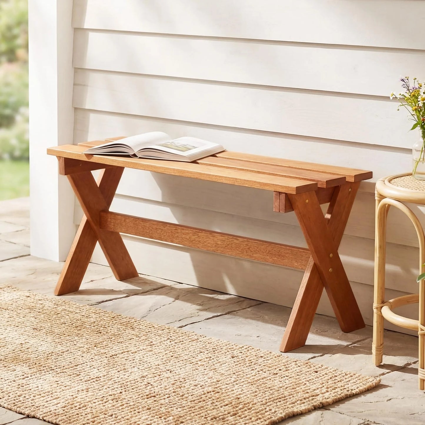 Tangkula Outdoor Wood Bench Backless Patio Dining Bench(1/2) - Product image 3