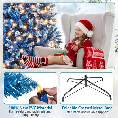 6/7/8/9 FT Pre-Lit Christmas Tree, Blue Hinged Xmas Tree with Frosted PVC Tips, Warm White LED Lights - Product image 30