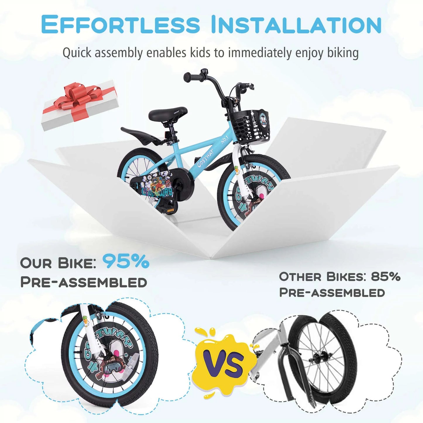 Costway 16" Kid'S Bike for 4 - 7 with Height - Adjustable Handlebar & Saddle Handbrake Blue - Product image 11