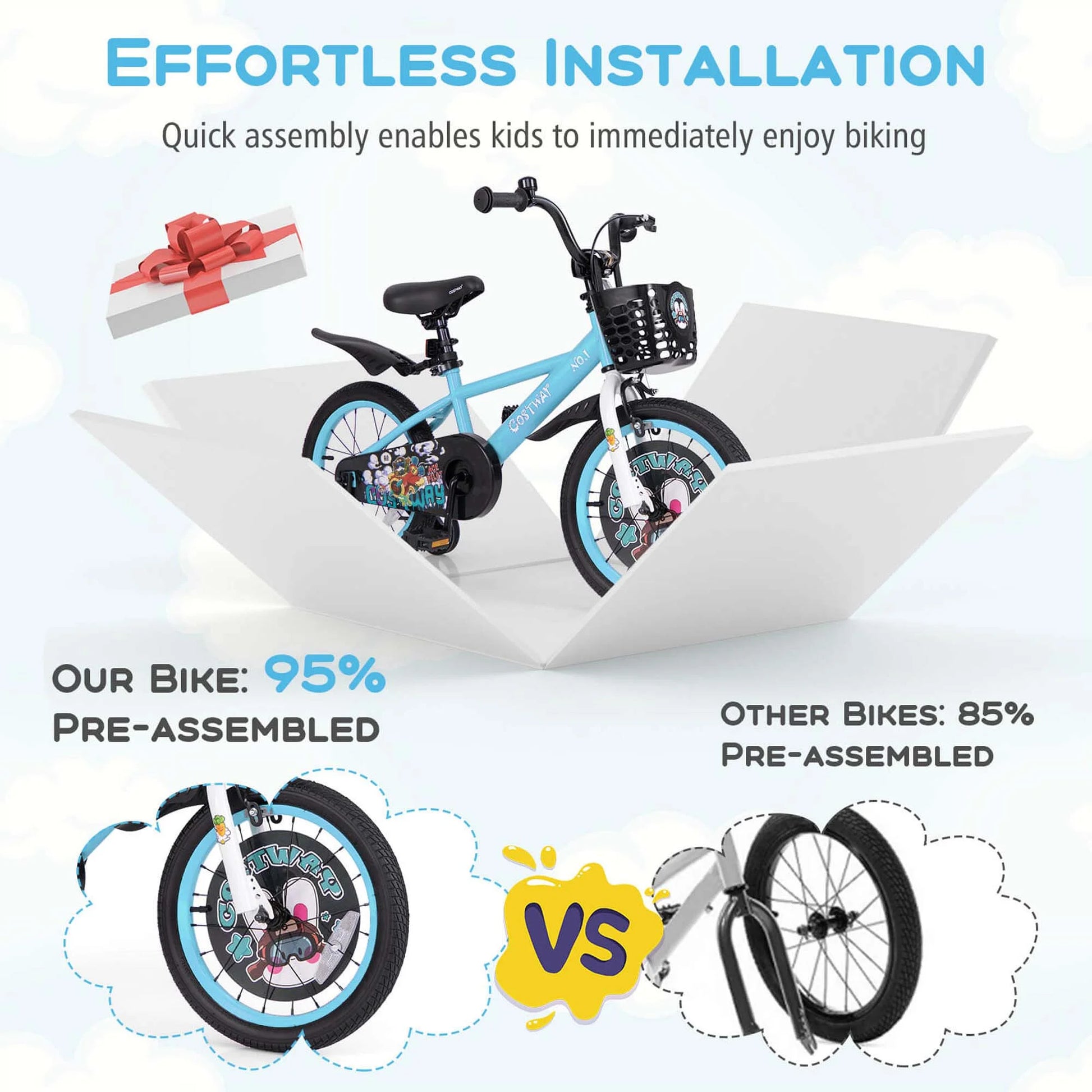 Costway 16" Kid'S Bike for 4 - 7 with Height - Adjustable Handlebar & Saddle Handbrake Blue - Product image 11