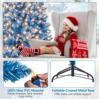 6/7/8/9 FT Pre-Lit Christmas Tree, Blue Hinged Xmas Tree with Frosted PVC Tips, Warm White LED Lights - Product image 24