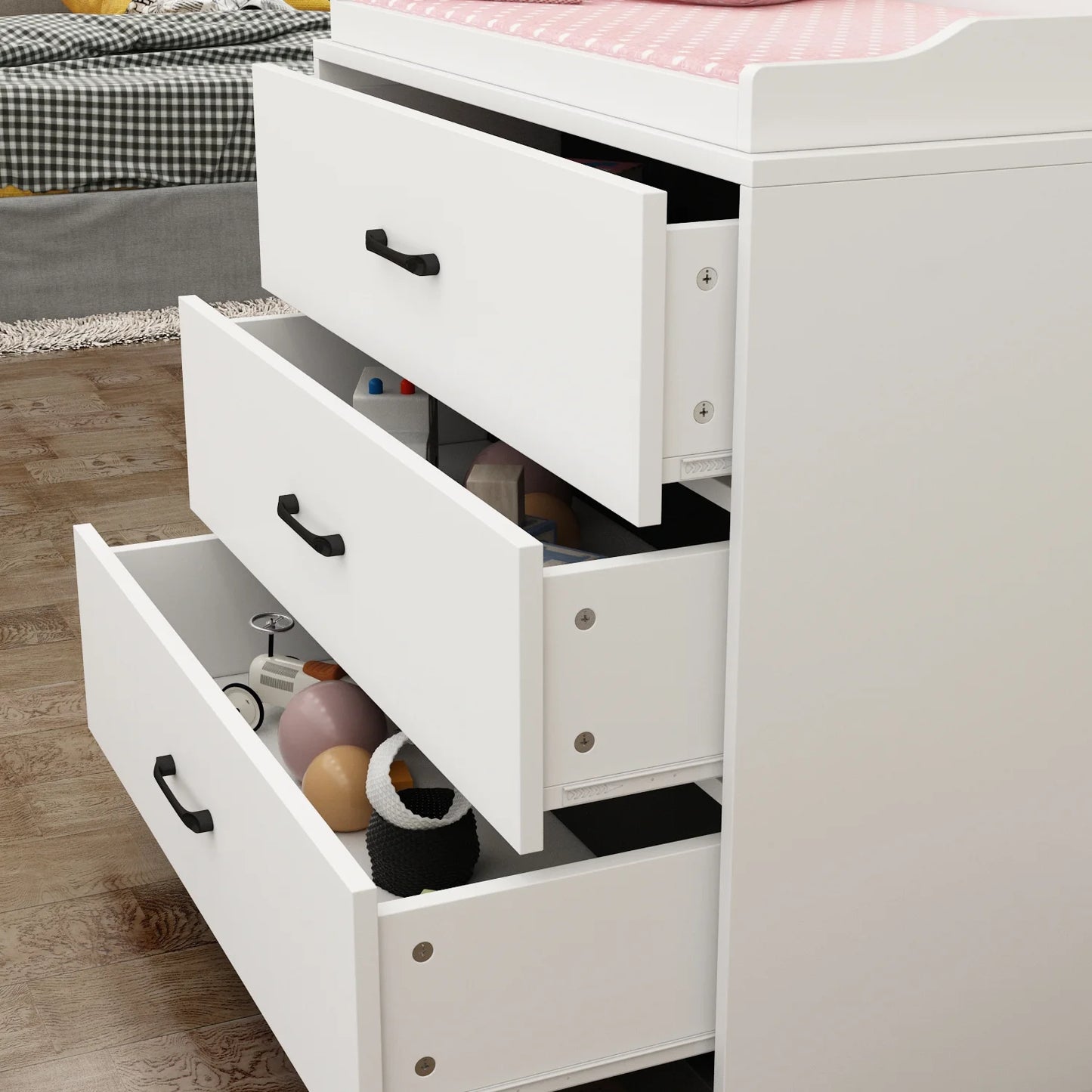 OXYLIFE 45" Baby Nursery Changing Table Dresser with 4 Drawers and Shelf for Nursery Room, White - Product image 35
