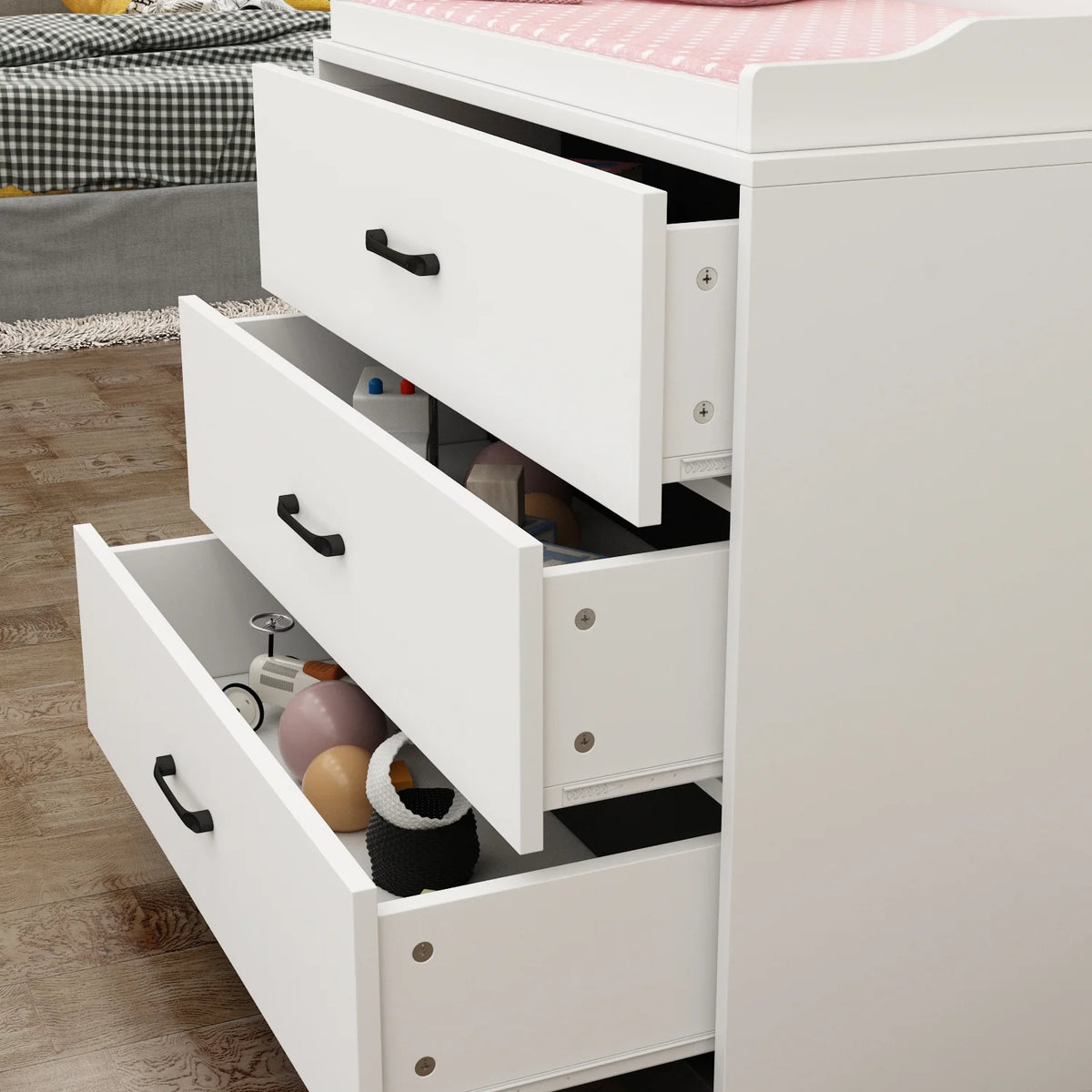 OXYLIFE 45" Baby Nursery Changing Table Dresser with 4 Drawers and Shelf for Nursery Room, White - Product image 35