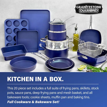 Classic Blue 20 - Piece Aluminum Ultra - Durable Non - Stick Diamond Infused Cookware and Bakeware Set - Product image 5