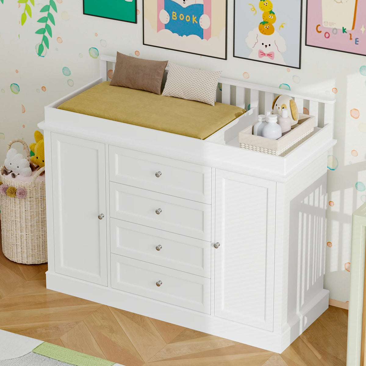 OXYLIFE 45" Baby Nursery Changing Table Dresser with 4 Drawers and Shelf for Nursery Room, White - Product image 50