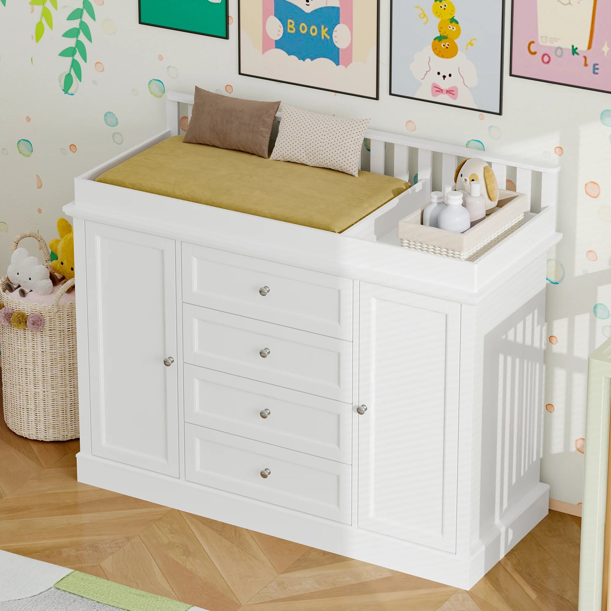OXYLIFE 45" Baby Nursery Changing Table Dresser with 4 Drawers and Shelf for Nursery Room, White - Product image 50